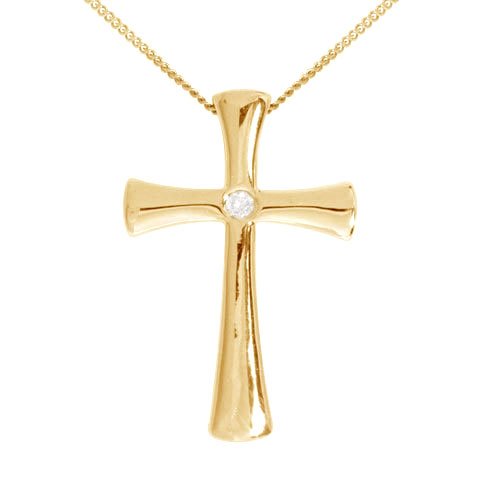9ct Gold Diamond Centre Cross & 18 Chain