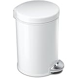 simplehuman Mini Round Step Trash Can, White Steel, 4.5 L / 1.2 Gal