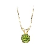 14K Yellow/White Gold Prong Set 4 MM Peridot Solitaire Pendant with Chain