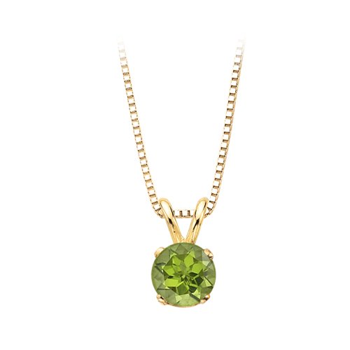 14K Yellow/White Gold Prong Set 4 MM Peridot Solitaire Pendant with Chain