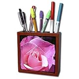 Patricia Sanders Flowers - beautiful pink rose - Tile Pen Holders-5 inch tile pen holder