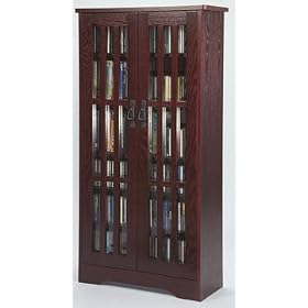 <b>Leslie Dame Tall Mission Style CD, DVD, Video Storage Cabinet with Glass Doors M-477 Dark Cherry</b>