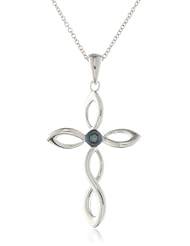 Sterling Silver Bezel Set Blue Diamond Accent Cross Pendant Necklace (I-J Color, I2-I3 Clarity), 18"
