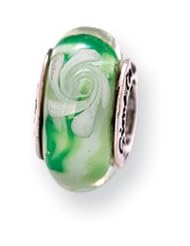 Green and White Swirl, Glass Charm for 3mm Charm Bracelets