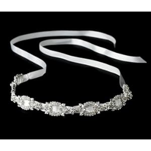 Isabella Silver Clear Ivory Wedding Ribbon Headband