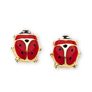 14K Yellow Gold and Red Enamel Children’s Ladybug Pierced Earrings (Pair)