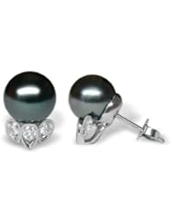 18K white gold Radella Black Tahitian cultured pearl and diamond earring