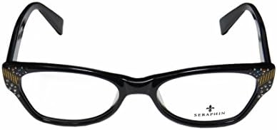 Seraphin Pleasant Womens/Ladies Prescription Ready High-class Cat Eye Full-rim Crystals Eyeglasses/Eyeglass Frame (50-17-140, Black / Gold)