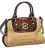 Bronze Camel Marc Chantal ''Mona'' Crocodile Embossed Leather Handbag