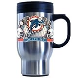 Miami Dolphins Stainless Steel 18 oz Beverage Travel Mug - NFL Football Fan Shop Sports Team Merchandise