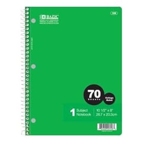 BAZIC College Rule 70 Ct. 1-Sub Spiral Notebook Case Pack 24