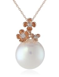 10k Rose Gold Cultured Freshwater Cultured Pearl and Diamond Pendant Necklace (0.05 cttw, GH Color, I2-I3 Clarity), 17"
