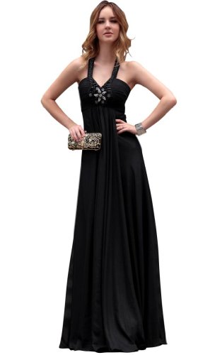 Kingmalls Womens floor length black halter evening Gowns Prom Celebrity Party Dresses