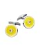 Forzieri Exclusives Yellow Enamel Engraved Sterling Silver Diamond Cuff Links