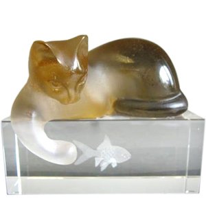 Daum Glass Cat on a Fish Tank