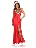IMAGE OF Sexy Red Long Sequin Fur Gown - SMALL