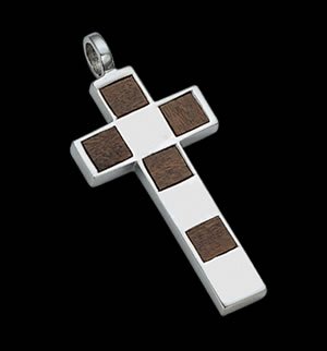 Stainless Steel Wood Pendant - Cross Design