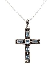 Decorum Jewellery Blue Tapaz, Marcisite And Sterling Silver Cross On 18" Chain