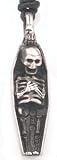 Skull SKELETON In COFFIN Silver Tone PEWTER Pendant Necklace