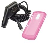 2 Pieces Value Combo of Pink Magenta Silicone Skin Cover Case and Car Charger for Blackberry 8100 8100c