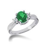 14k White Gold 3-stone Emerald & Diamond Ring