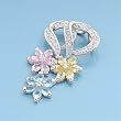 Sterling Silver Pendant - Flowers And Ribbons - Multi-Color / Clear Cubic Zerconia - 35mm Height