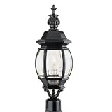 Beveled Glass 3 Light Post Mount Lantern– Black