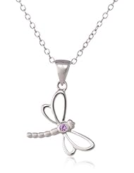 Sterling Silver Pink Sapphire Dragonfly Pendant Necklace