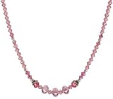 Sterling Silver Light Rose and Rose Colored Swarovski Elements Bicone and Faceted Rondelle Bead Necklace, 16"+ 2" Extender