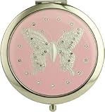 BettyK Butterfly Silver & Pink Compact Mirror