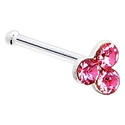 Sterling Silver Pink Gem Trio Nose Bone