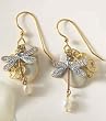 Silver Forest Simulated Pearl Dragonfly Earrings GOLDTONE