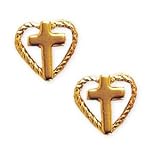 14K Gold Filled Cutout Heart with Cross Pierced Earrings