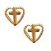14K Gold Filled Cutout Heart with Cross Pierced Earrings