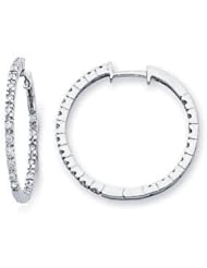 14k White Gold Round Diamond Loop Hoop Earrings .37 ct (G-H Color, I1 Clarity)