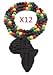 12 Pieces of Black Wooden Africa Pendant with Multi Colored 28 Inch Beaded Necklace Chain