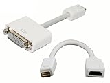 GSI Super-Quality Mini-DVI Adapter Package - Mini-DVI Male to HDMI Female Video Adapter Cable + Mini-DVI to DVI-D Adapter Cable for Intel MacBook/iMac/Xserve, 12-Inch PowerBook G4 and 2009 MiniMac