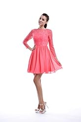 A-line Sheer Lace Illusion Open-Back Chiffon Natural   Waistline Bateau Neck Cocktail Short  Dress