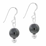 Sterling Silver 6mm Genuine Hematite Stone Bead Beaded Dangle Hook Earrings