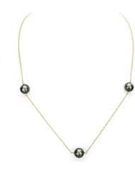 14k Yellow Gold 9-10mm Round Genuine Black South Sea Tahitian Pearl High Luster Necklace 18"