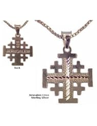 Sterling Silver Jerusalem Cross Engraved "Jerusalem" on the Back Free 18" Sterling Silver Matching Chain Included Holy Land Jewelry
