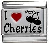Clearly Charming I Heart Cherries Red Heart Laser Italian Charm