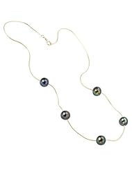 Elegance Collection 14K Yellow Gold Black Pearl Necklace, 16 Inch