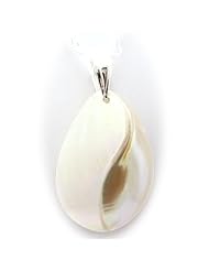 Mother of Pearl Shell Teardrop Pendant Sterling Silver Heart Chain Necklace Italy 30 inch