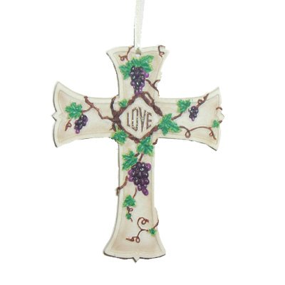 Fruit Of The Vine "Love" Grape Cross Christmas Ornament 4" #W1949