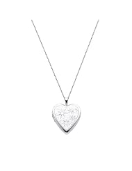 Sterling Silver Flower Engraved Heart Locket Pendant (0.8" or 20mm Height) with 1.0mm Rolo Cable Chain - 20" Inches