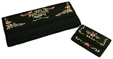 Silk clutch purse and wallet set with embroidered spring flower accents - black