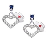 Small Swarovski Crystal Heart with Nurse Hat Sapphire Swarovski Post Charm Ea...