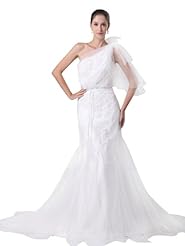 Applique Asymmetric Mermaid Satin/Tulle One Shoulder  Dress with a Court Train 