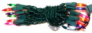 15 Light Green Wire Multi-Color Miniature String Christmas Holiday Light Bulb Set